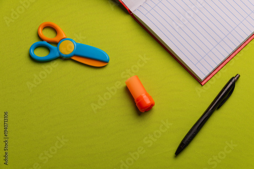 Colorful stationery on desk for creativity