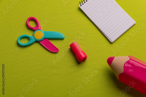 Colorful stationery on desk for creativity