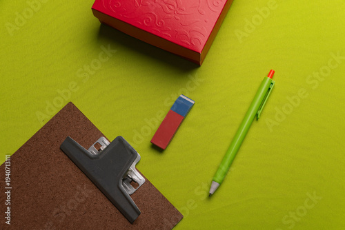 Colorful stationery on desk for creativity