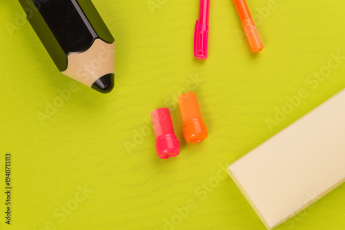 Colorful stationery on desk for creativity