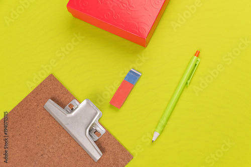 Colorful stationery on desk for creativity