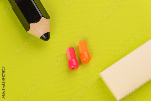 Colorful stationery on desk for creativity