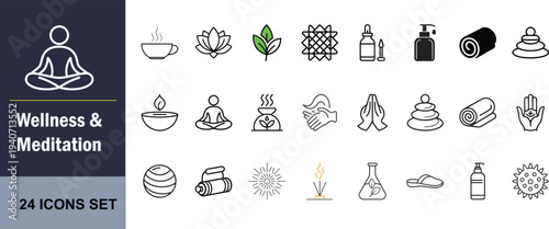 Spa Wellness and Meditation Line Icon Set Outline Collection