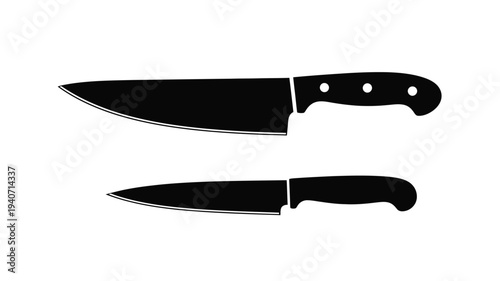 Two kitchen knives displayed in a stark black silhouette