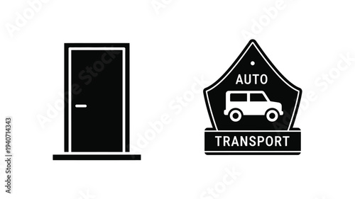 Door and auto repair shop sign depicted as a bold silhouette