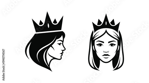 Two regal queen head designs a striking black silhouette