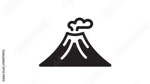 Erupting Volcano Icon – Volcanic Eruption Smoke Lava Geology Disaster Symbol Minimal Vector
