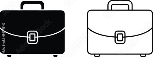 Black and white briefcases with buckles isolated on transparent background, Vector
