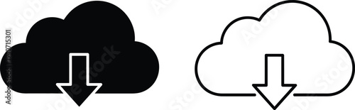 Cloud download icons isolated on transparent background, Vector