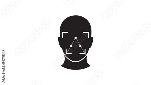 Facial Recognition Icon Human Head Biometric Face Scan AI Security Technology Symbol