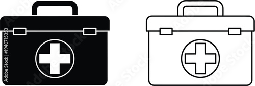 First aid kit icon set isolated on transparent background, Vector