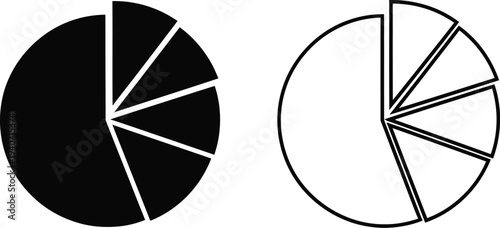 Pie chart black and white segments isolated on transparent background, Vector