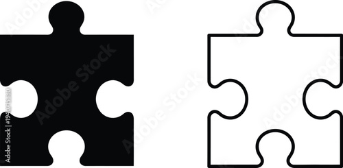 Jigsaw puzzle pieces black and white isolated on transparent background, Vector