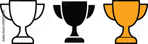 Three trophy cups in white black and orange colors