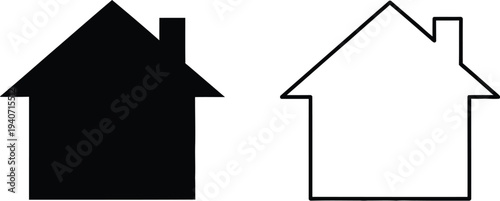 Black and white house icons isolated on transparent background, Vector