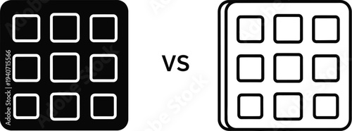 Black and white squares comparison isolated on transparent background, Vector