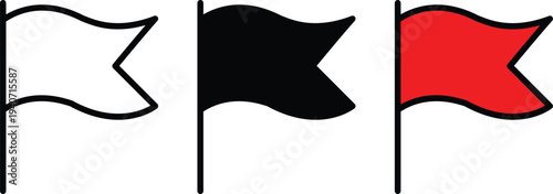 Three waving flags in white black and red on white background white flag black flag