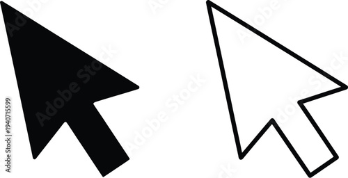 Black and white computer mouse cursors isolated on transparent background, Vector