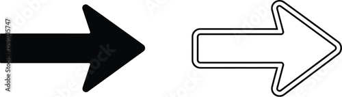 Black and white arrows pointing right directional symbols isolated on transparent background, Vector