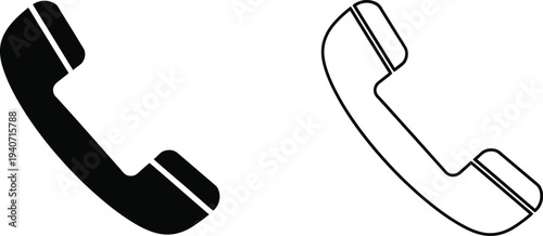 Black and white phone icons isolated on transparent background, Vector