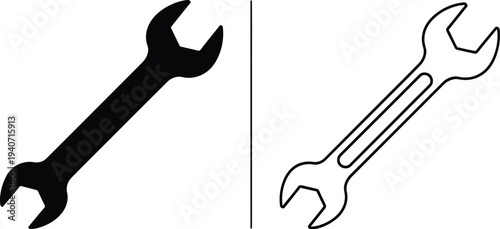 Wrench icons black and white isolated on transparent background, Vector