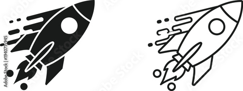 Rocket launch icons isolated on transparent background, Vector