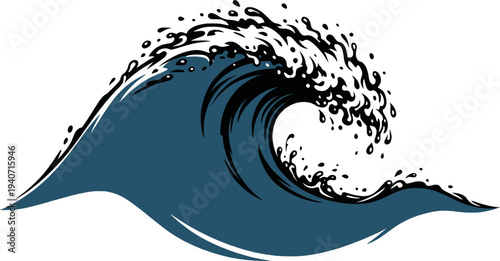 Stylized of a Crashing Ocean Wave with Blue and White Tones
