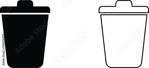Black and white trash can icon set isolated on transparent background, Vector