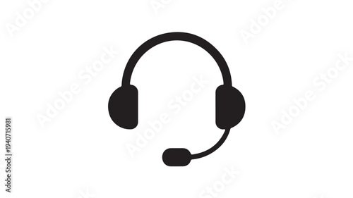 Headset Icon Black Customer Service Support Headphones with Microphone for Call Center Communication