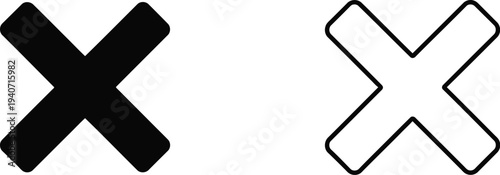 Black and white x marks symbol isolated on transparent background, Vector
