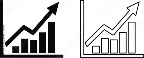 Graph and chart icons with arrows pointing up for growth isolated on transparent background, Vector