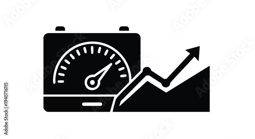 Vector business growth icon with speedometer and graph