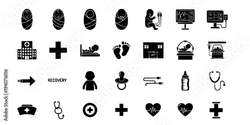 Swaddled Preemie Baby with Medical Wires Silhouette