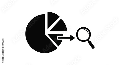 Vector pie chart icon with magnifying glass