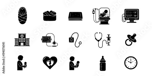 Swaddled Preemie Baby with Medical Wires Silhouette