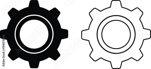 Gear icons cogwheel symbols black and white isolated on transparent background, Vector