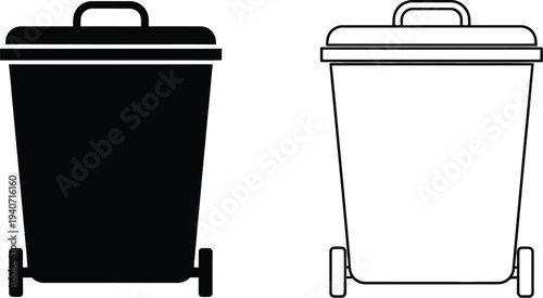 Trash can icons black and white isolated on transparent background, Vector