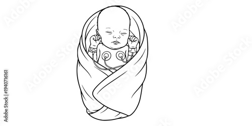 Swaddled Preemie Baby with Medical Wires Silhouette