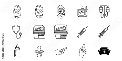 Swaddled Preemie Baby with Medical Wires Silhouette