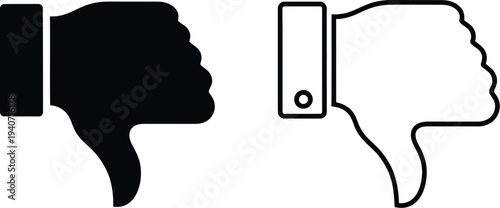 Thumb down icon set isolated on transparent background, Vector