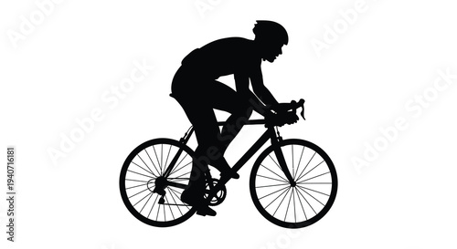 A dynamic black silhouette depicts a cyclist intensely focused on riding a road bike showcasing athletic motion silhouette high quality professional