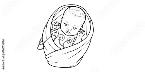 Swaddled Preemie Baby with Medical Wires Silhouette