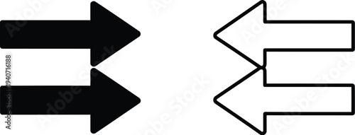 Arrows pointing left and right, black and white isolated on transparent background, Vector