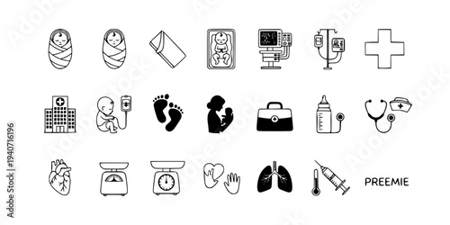 Swaddled Preemie Baby with Medical Wires Silhouette