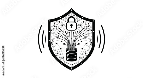 Vector shield icon with lock and sparkles