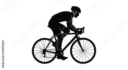 A cyclist in a dynamic racing pose is captured as a striking black silhouette high quality professional detailed modern elegant stylish