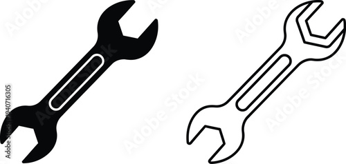Wrench icons black and white isolated on transparent background, Vector