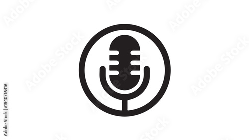 Microphone Icon in Circle Podcast Recording Audio Broadcast Symbol Minimal Black Vector Isolated on White Background