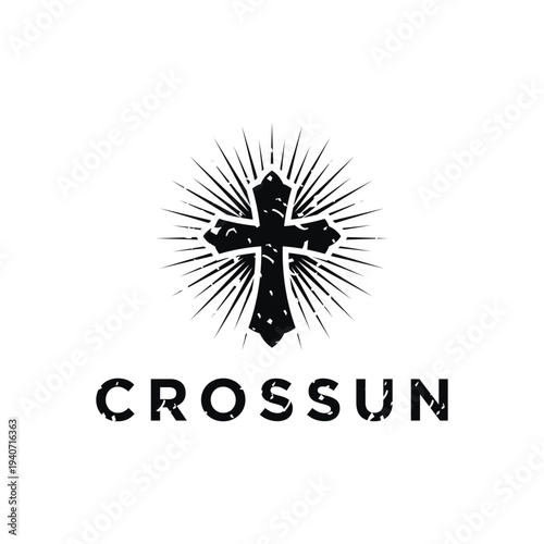 Abstract Church Cross Cristian Catholic Jesus Crucifix and Morning Sunny Sumer logo design
