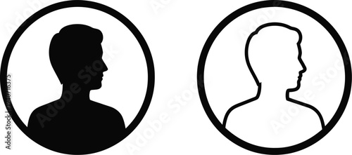 Silhouettes of two people side by side in circles isolated on transparent background, Vector